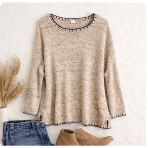 Pure Jill Sweater Women XL (Tagged 3X Runs Small) Beige Speckled Knit Cozy Boho